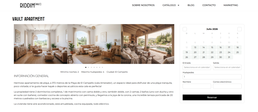 plantilla alquiler vacacional Elementor